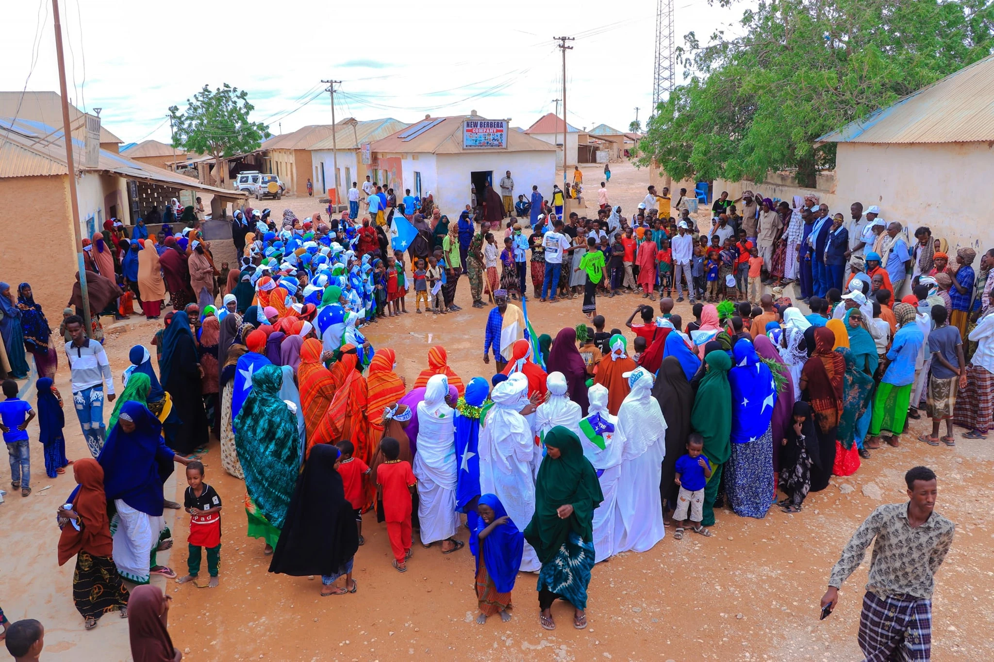 A large Mideeye community gathering in a Puntland neighborhood