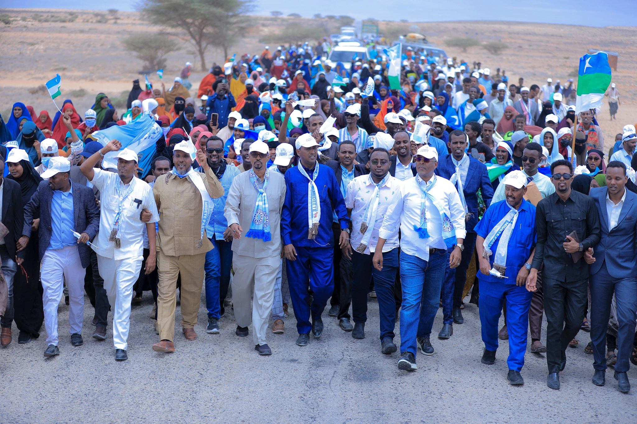 Mideeye public march with leaders and supporters on a road